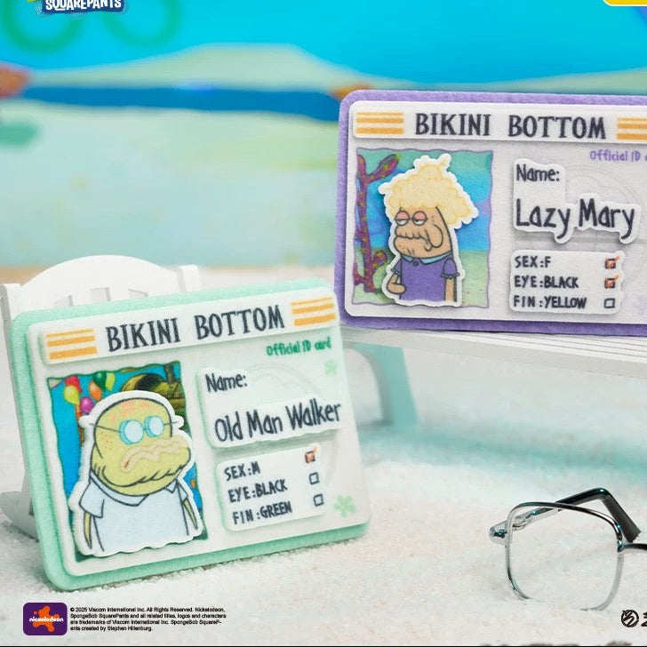 KAYOU SpongeBob Bikini Bottom - Mermaid Man & Barnacle Boy Identity Card Series Felt Badges | Official Authentic Merchandise One Full Box (Including 8 Mini Boxes)