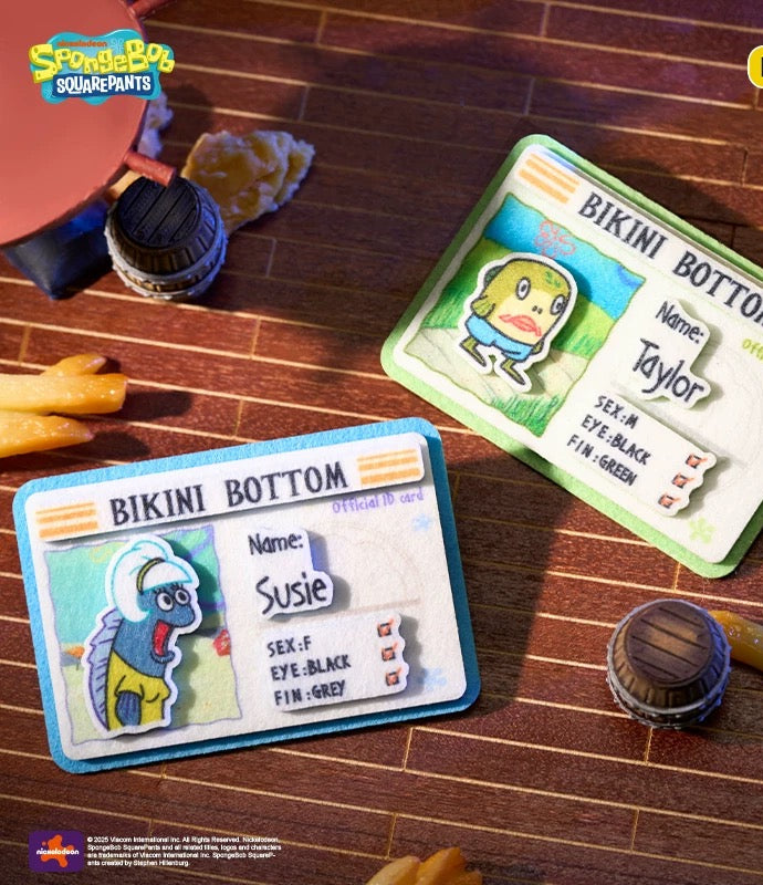 KAYOU SpongeBob Bikini Bottom - Mermaid Man & Barnacle Boy Identity Card Series Felt Badges | Official Authentic Merchandise One Full Box (Including 8 Mini Boxes)